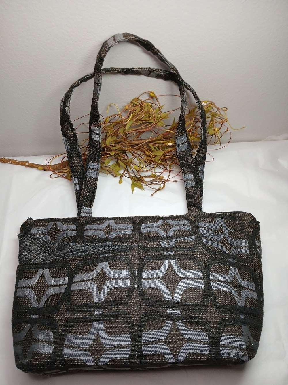 Gray and Black Geometric Tote Bag with Dual Straps Handmade In Colorado